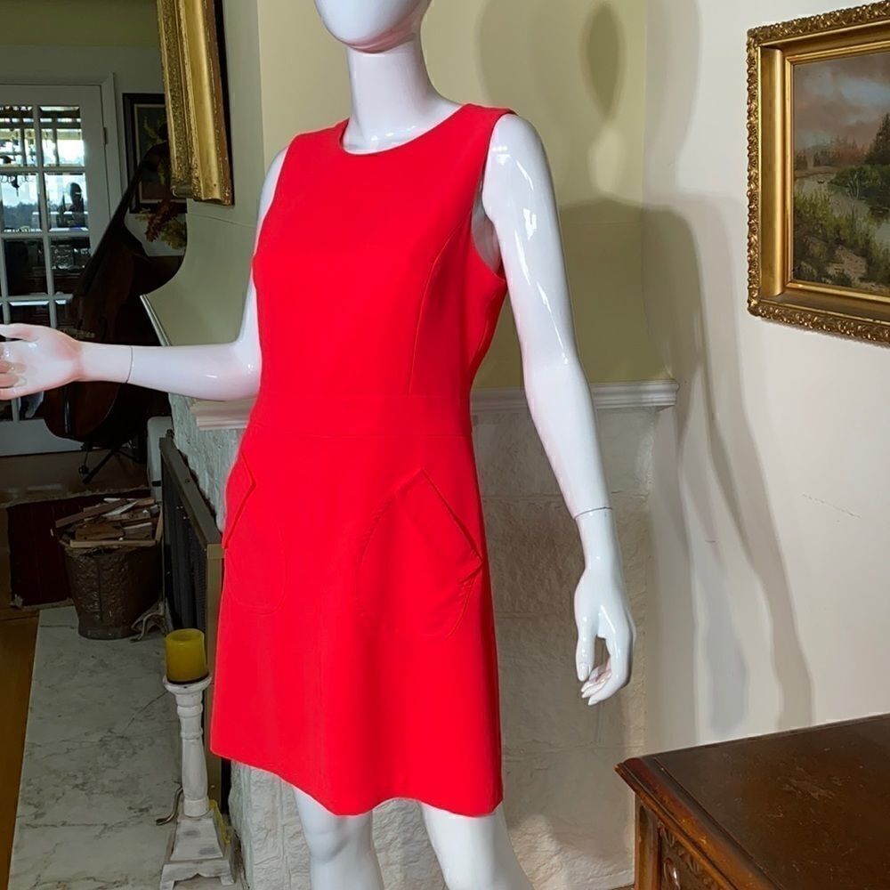 CeCe Neon Orange Mod Style Sleeveless Mini Dress - Picture 3 of 9